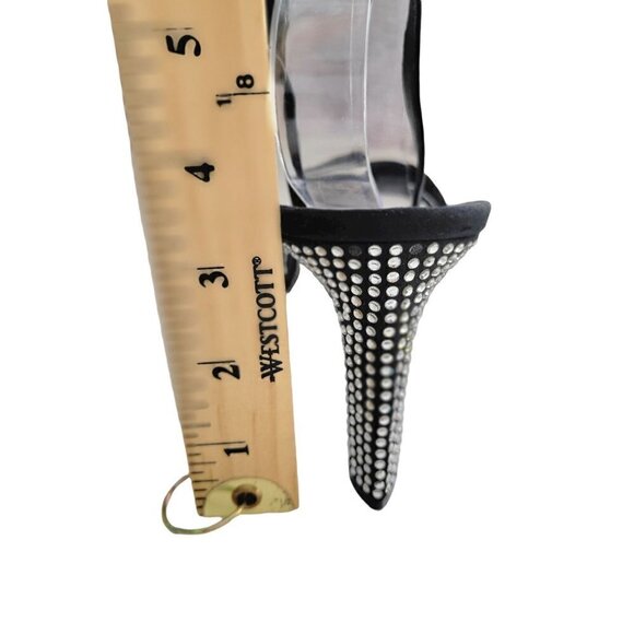 St. John Storm Black Crepe & Rhinestone Heels Women Size 8 B - Picture 12 of 14